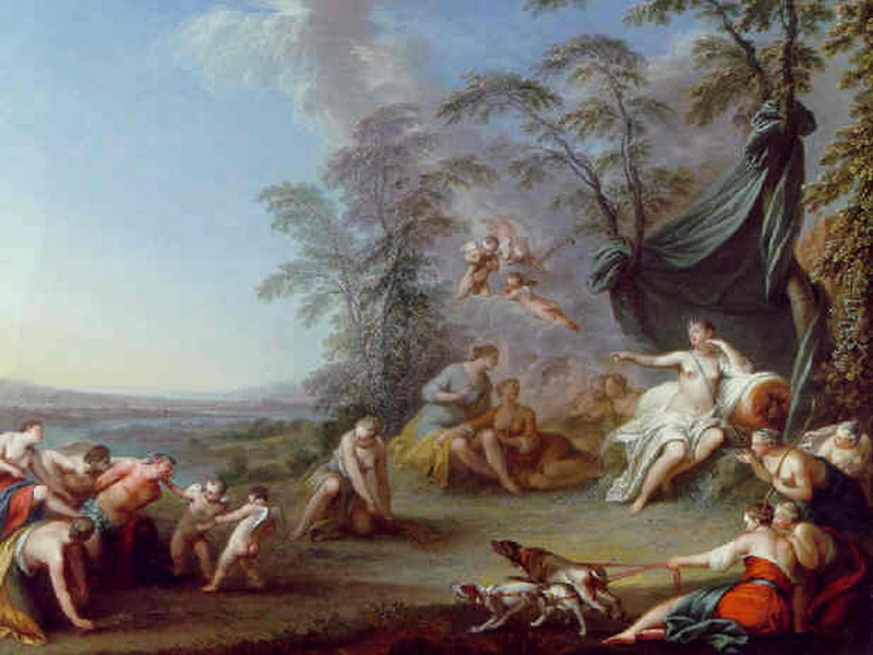 1676-Sébastien Leclerc II - Diana e le sue ninfe con un satiro catturato